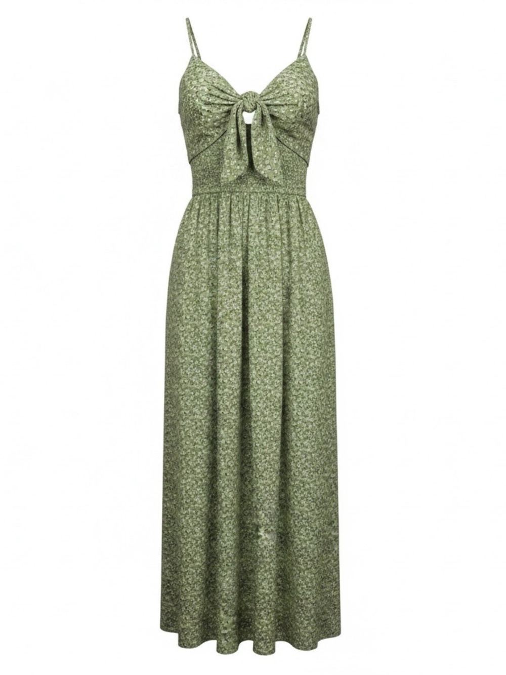 Herperus Tie Front Floral Maxi Dress Sz M Spaghettis Straps Green